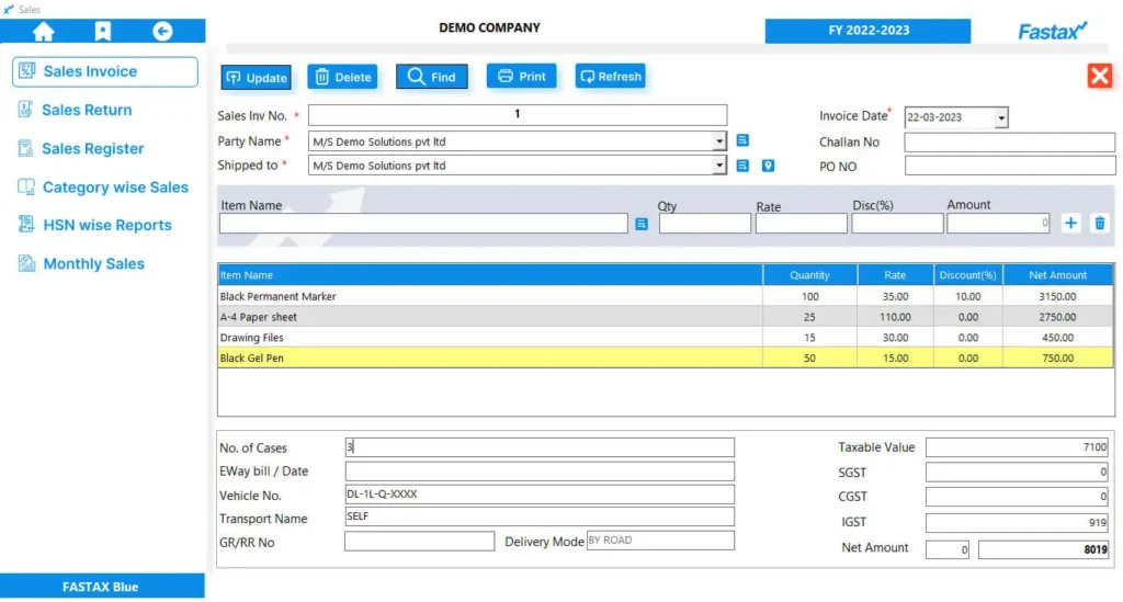 Effortlessly create invoices with Fastax's intuitive bill generation feature.